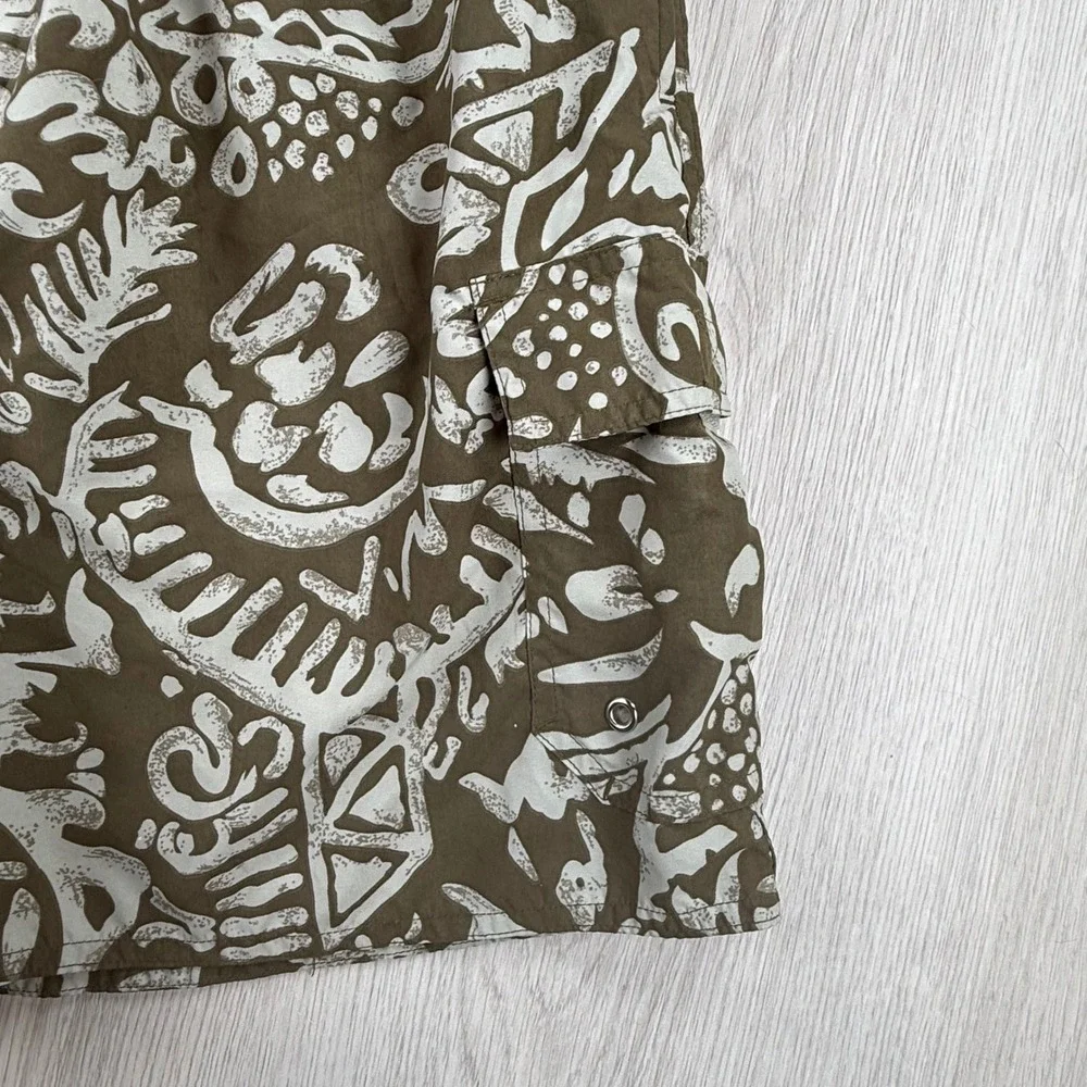 Swim Trunks Natural Life Mens Large Brown Tribal Graphic Print Board Shorts New